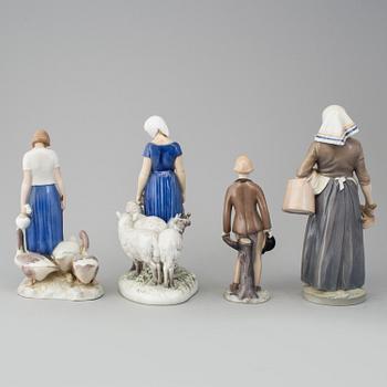 BING & GRØNDAHL & ROYAL COPENHAGEN, 4 porcelain figurines, late 20 th century.