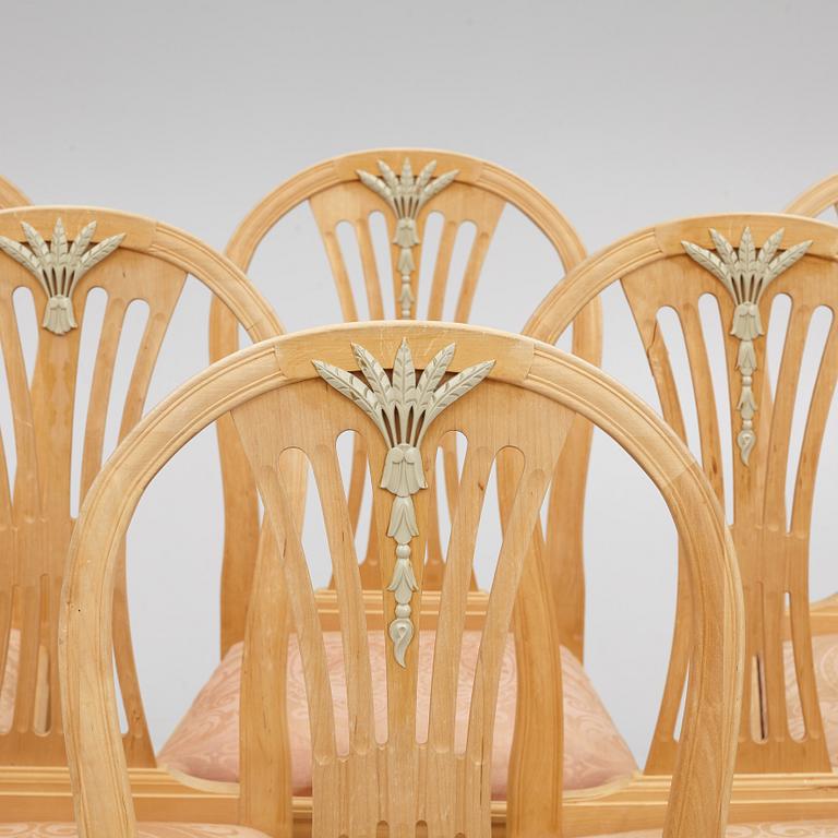 Six Gustaivian style chairs, end of the 20th century.