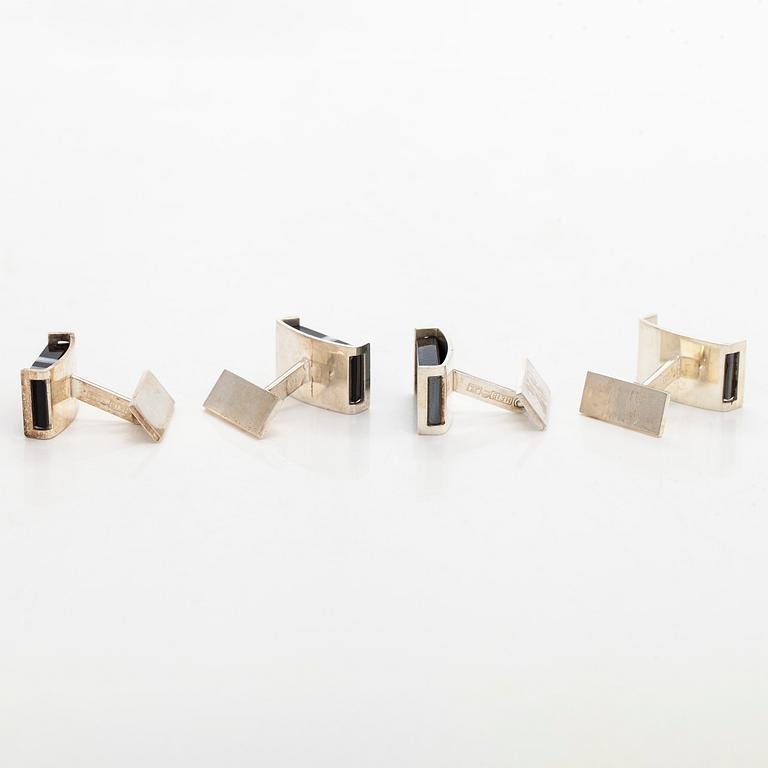 Elis Kauppi, cufflinks, 2 pairs, silver, onyx, agate, Kupittaan Kulta, Turku 1964-65.