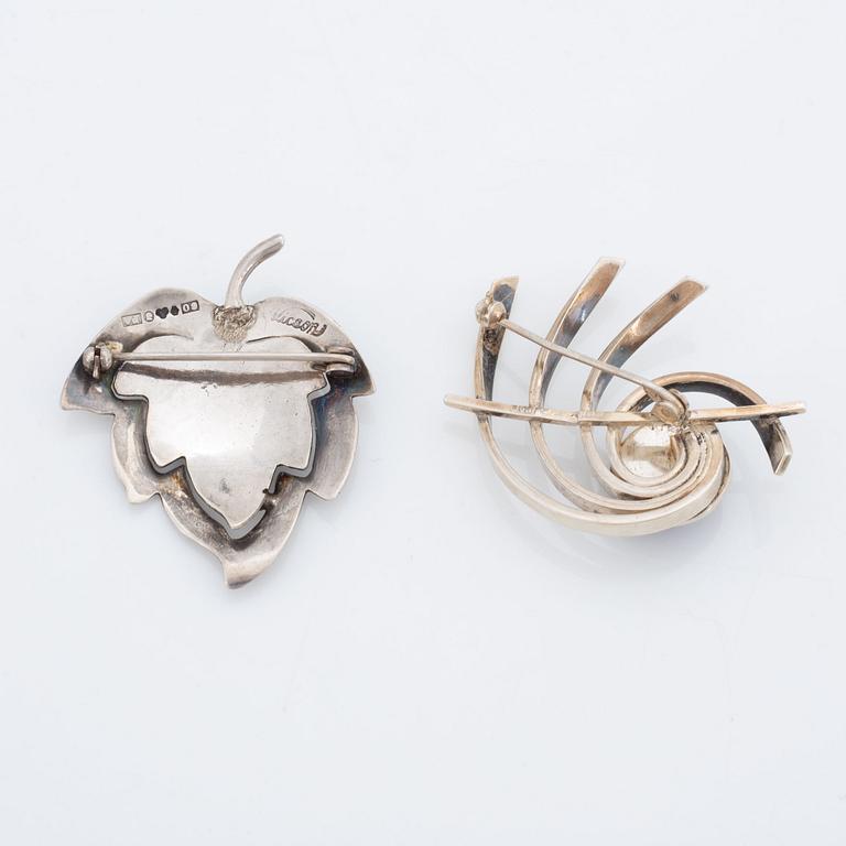 Victor Janson, two brooches  and necklace, silver, with amethyst.