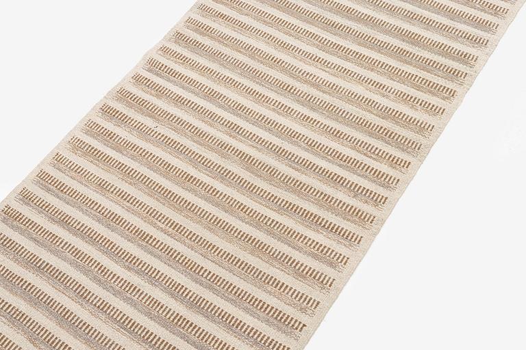 Barbro Nilsson, 'Randig med tvist, grå', flat weave, c. 266,5 x 91 cm, signed AB MMF BN.