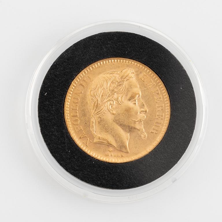 Guldmynt, Napoleon III, 20 franc, 1864.