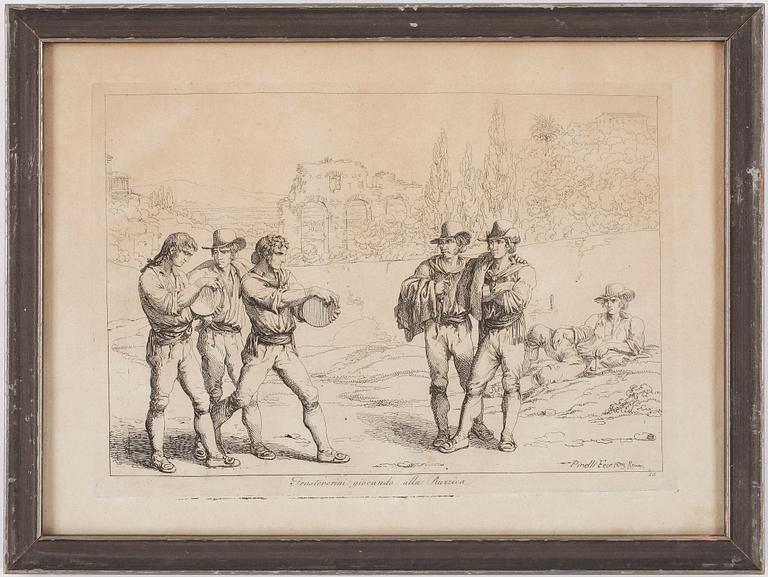 BARTOLOMEO PINELLI, efter, 3 st, kopparstick, 1800-tal.