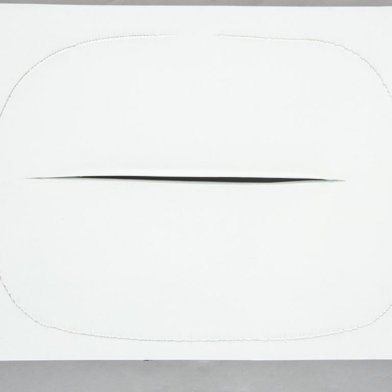 LUCIO FONTANA, unglazed porcelain multiple, signed on verso on affixed ceramic label and numbered 70/75.