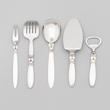 A 5-piece set of sterling silver 'Cactus' serving cutlery by Gundorph Albertus for Georg Jensen & Wendel A/S, 1945-1951.