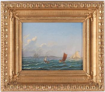 OKÄND KONSTNÄR. Oljemålning på pannå. Bär signatur och datering 1881.