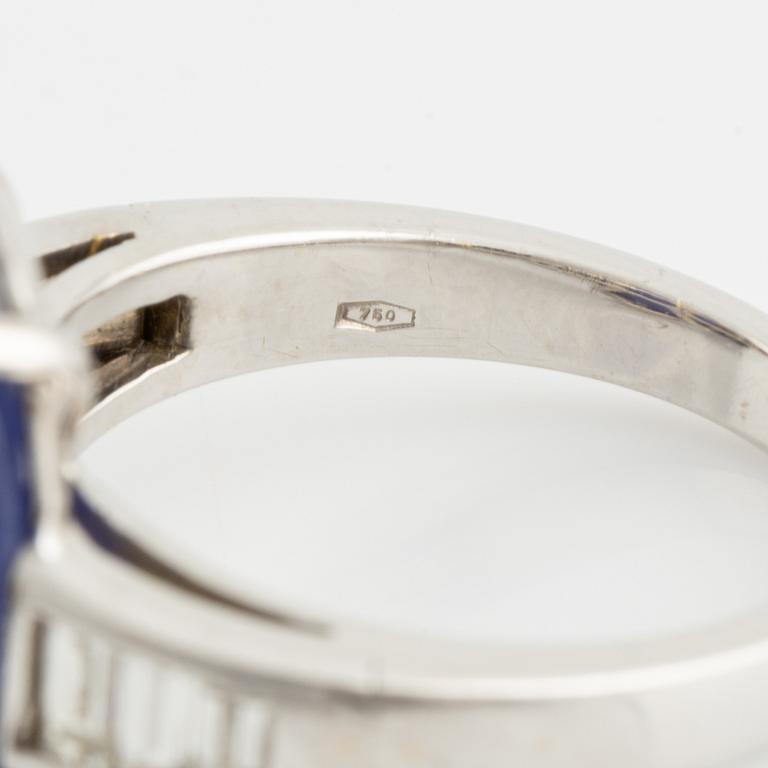 Cabochon cut tanzanite and baguette cut diamond ring.