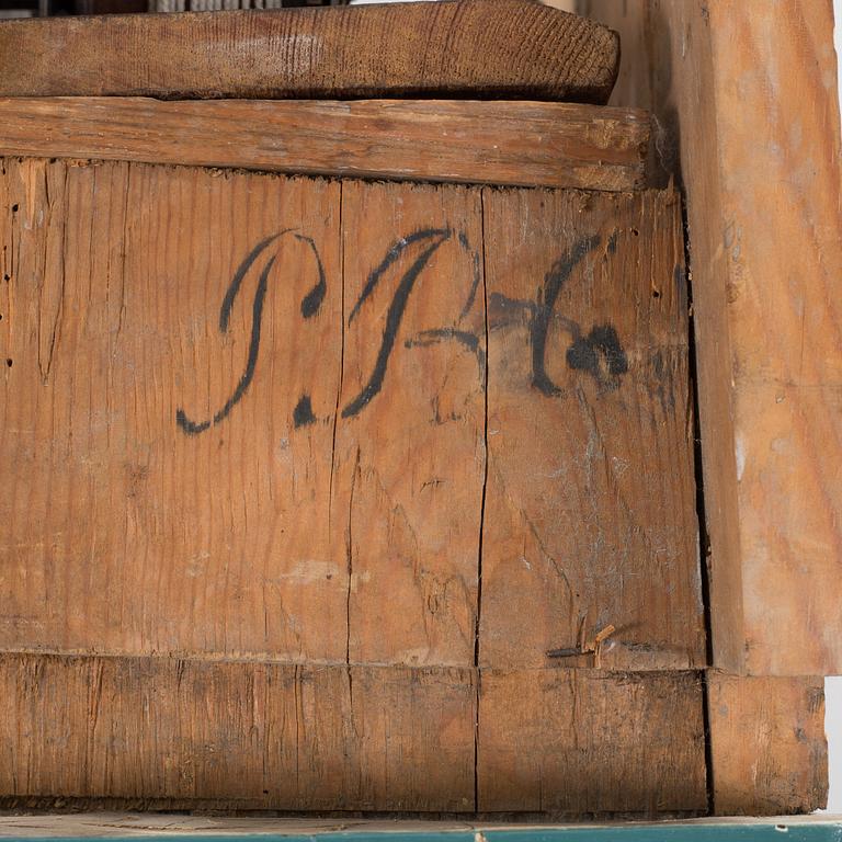 a painted grandfather-clock from the first half of the 19th century.