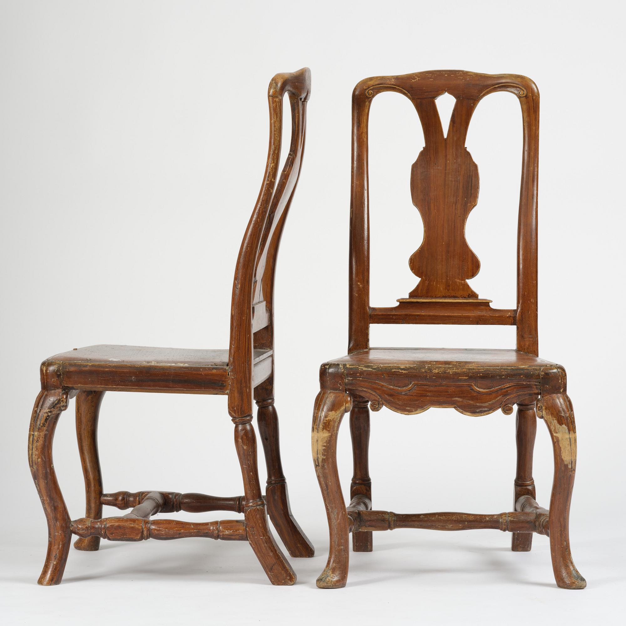 Stolar, ett par, Stockholmsarbeten, 1700-talets mitt, Senbarock.