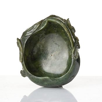 A peach shaped green stone brush washer, Qing dynasty.