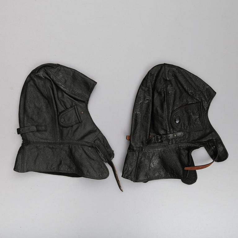 MOTORHUVOR, 2 st, läder, 1900-talets första hälft.