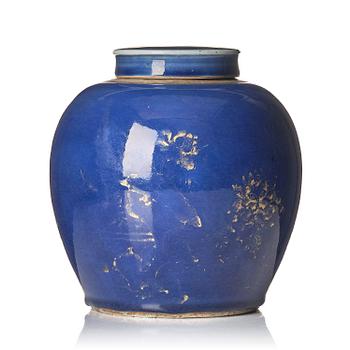1071. A powder blue jar with cover, Qing dynasty with Qianlong mark and of the period (1736-95).