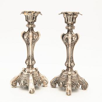 Candelsticks, a pair, neo-Rococo, silver, Gustav Möllenborg, Stockholm, 1842.