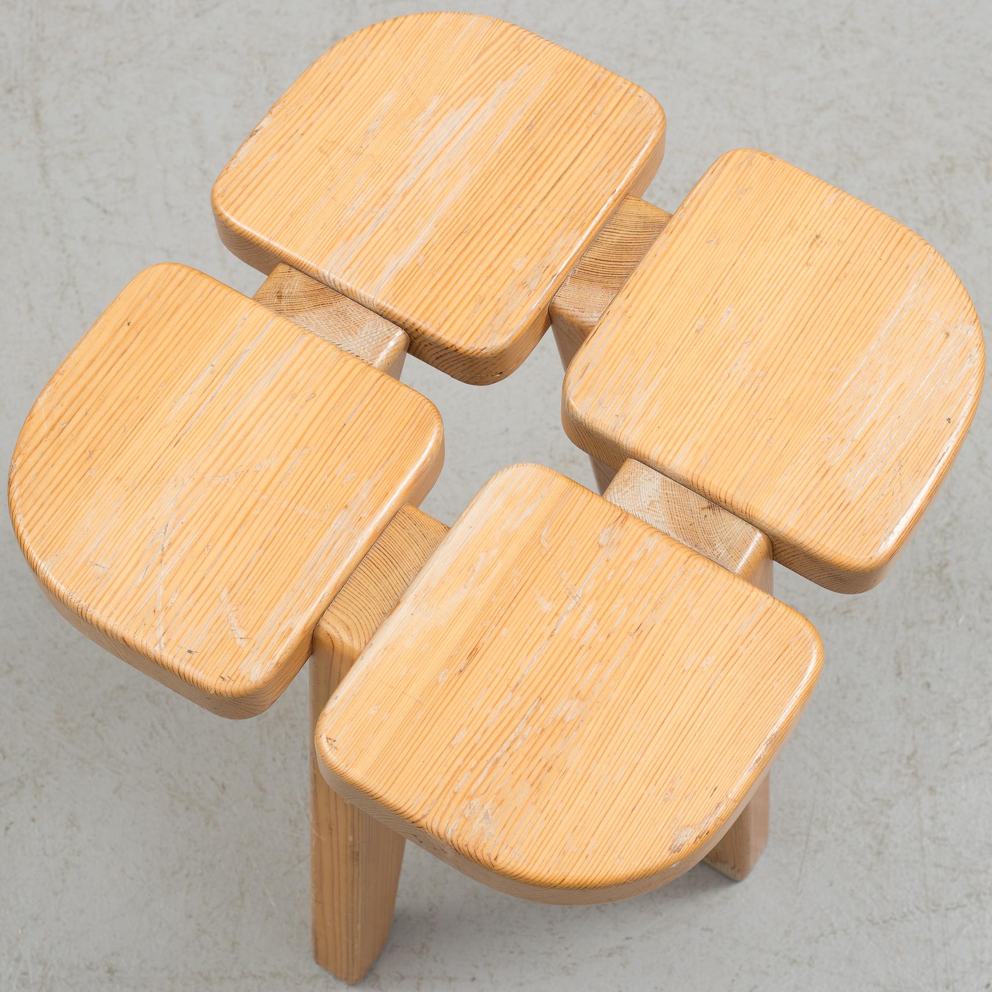 A pine stool probably designed by Lisa Johansson-Pape from Kervo Snickerifabrik, 1970s / 1980s.