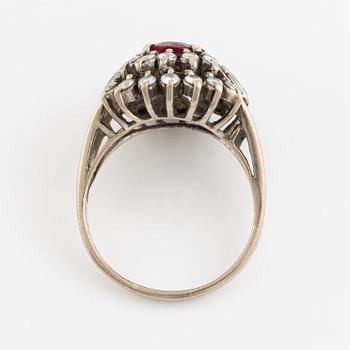 18K white gold, brilliant cut diamond and synthetic ruby ring.
