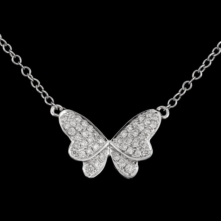 A brilliant-cut diamond 'buterfly' necklace. Total carat weight of diamonds circa 0.20 ct.