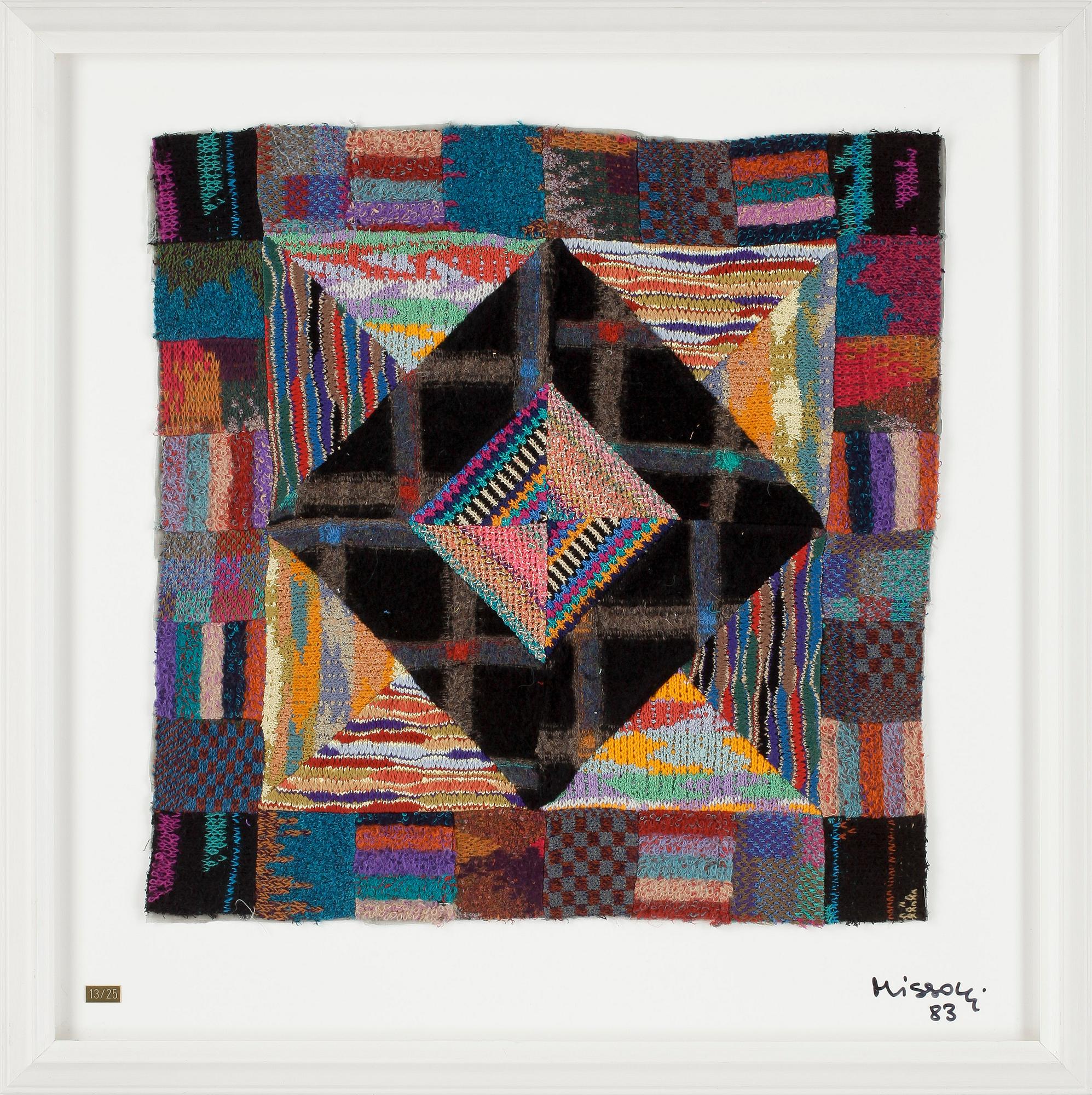 OTTAVIO MISSONI, multipel, textil på plexiglas, signerad och numrerad 13/25, daterad -83.