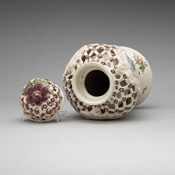 A Magdeburg faience Ajour vase with cover, 18th Century.