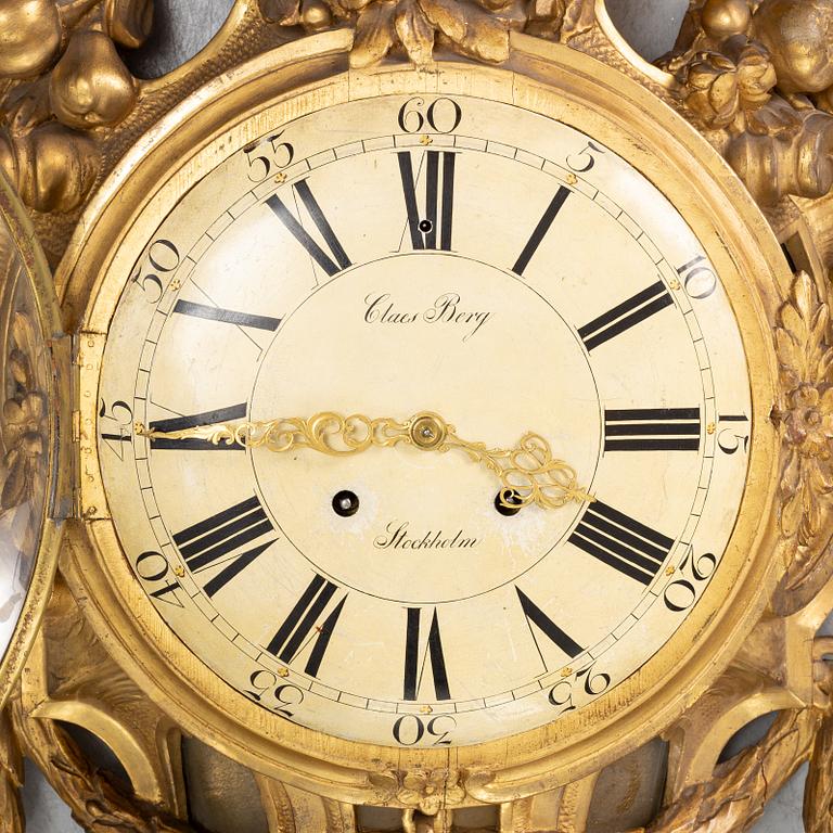 A Gustavian wall clock by Claes Berg (clockmaker in Stockholm 1762- 1782).