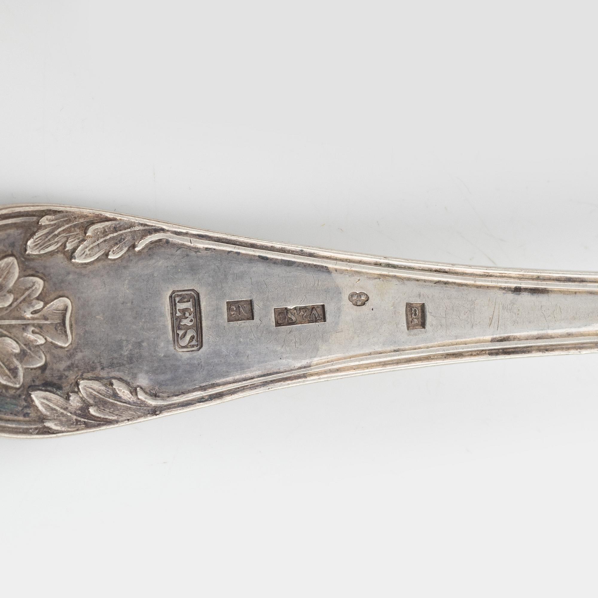 Bestick, 37 delar, silver, 1700/1800-tal.