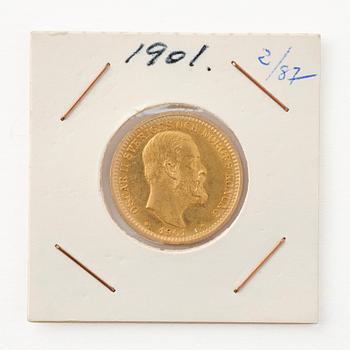 Guldmynt, Oscar II, Sverige, 20 kronor, 1901.