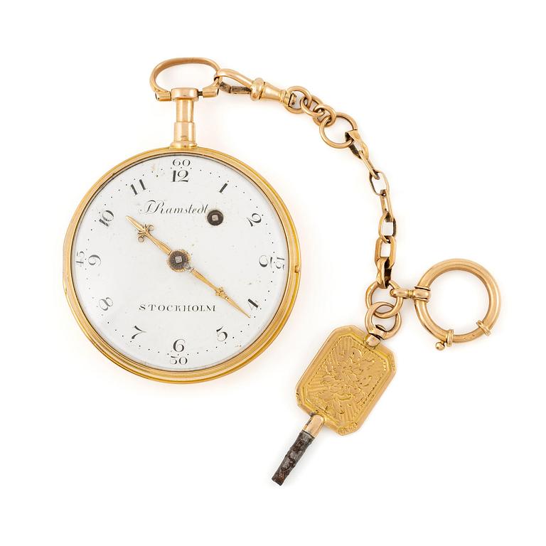 A gold pocketwatch by P. Ramstesdt (watchmaker in Stockholm 1782-1801), 1786.