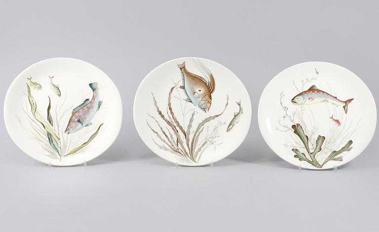 TALLRIKAR, FAT OCH SÅSSNIPA, 10 delar, "Fish", flintgods, Johnson Bros, England, 1900-talets andra hälft.