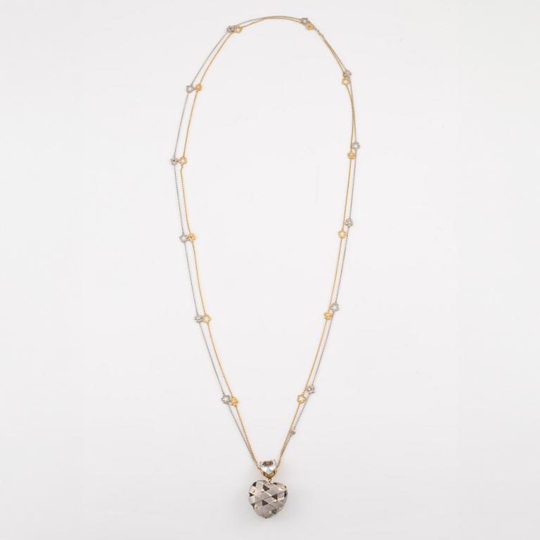 Ole Lynggaard, necklace in 18K gold and white gold with a heart-shaped aquamarine and brilliant-cut diamonds.