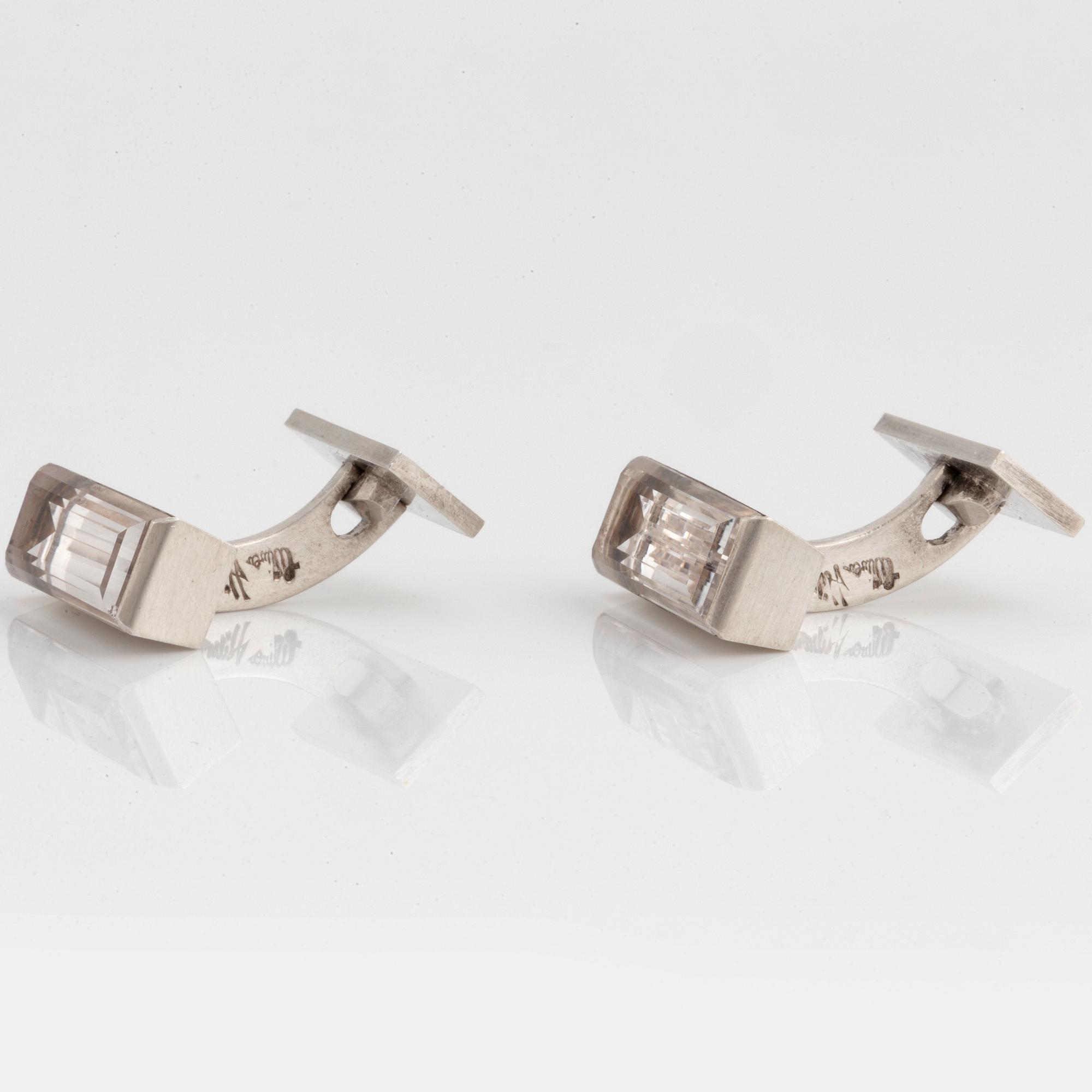 Wiwen Nilsson, manschettknappar, ett par, bergkristall och sterling silver, Lund 1966.
