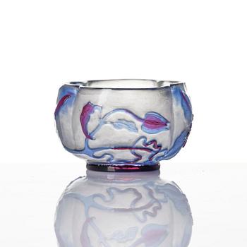 Emile Gallé, an Art Nouveau cameo glass vase and a fire-poilshed cameo glass bowl, Nancy, France.