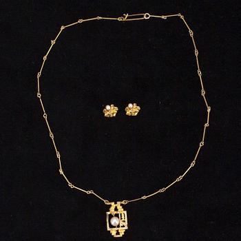 HÄNGE SAMT ÖRHÄNGEN, ett par, guld 14K, pärlor, Björn Weckström, Lapponia. Tot. vikt ca. 9,8 gr.