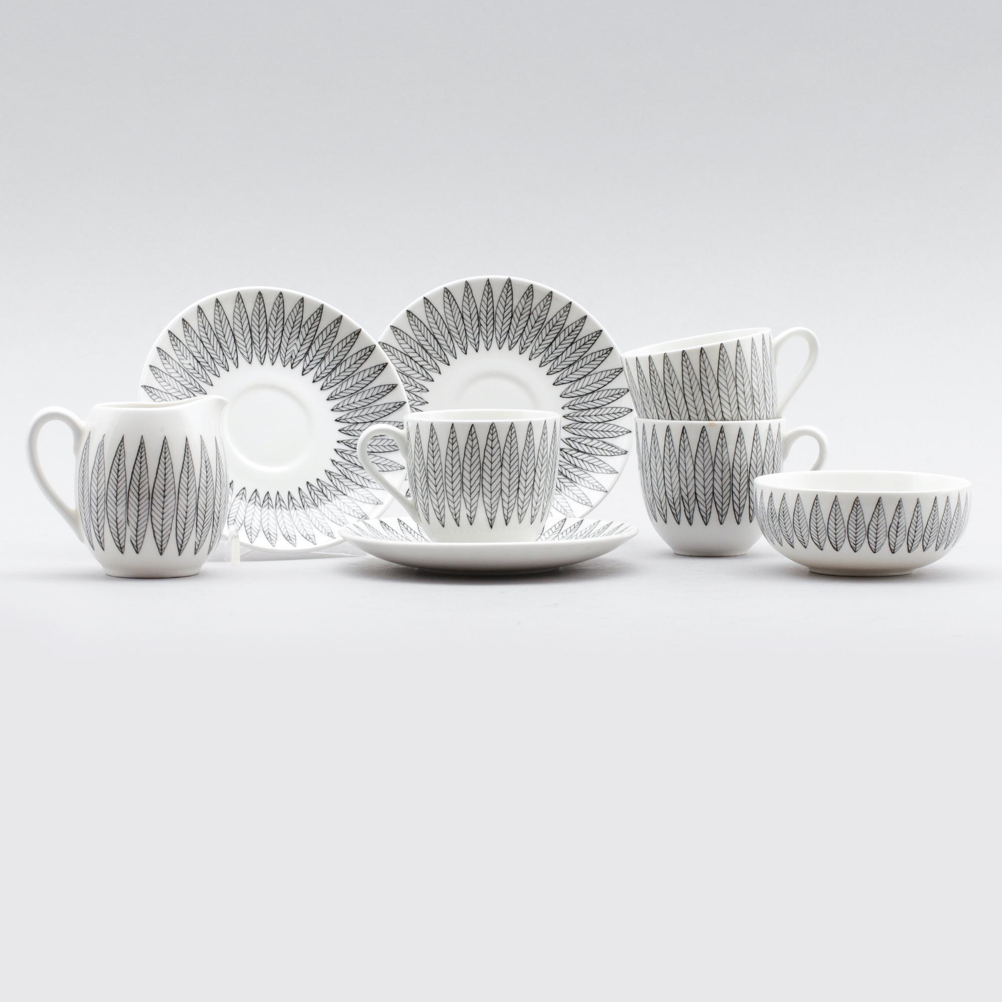 KAFFESERVIS, 14 delar, porslin, "Salix", Stig Lindberg, Gustavsberg.