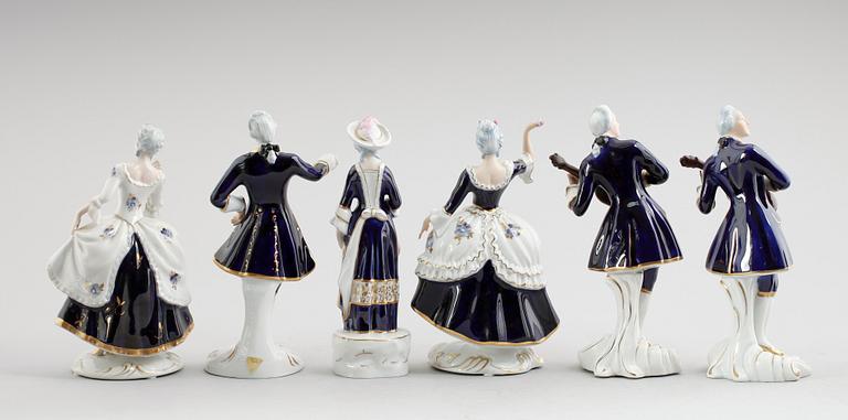 FIGURER, 6 st, porslin, Royal Dux, 1900-talets mitt.