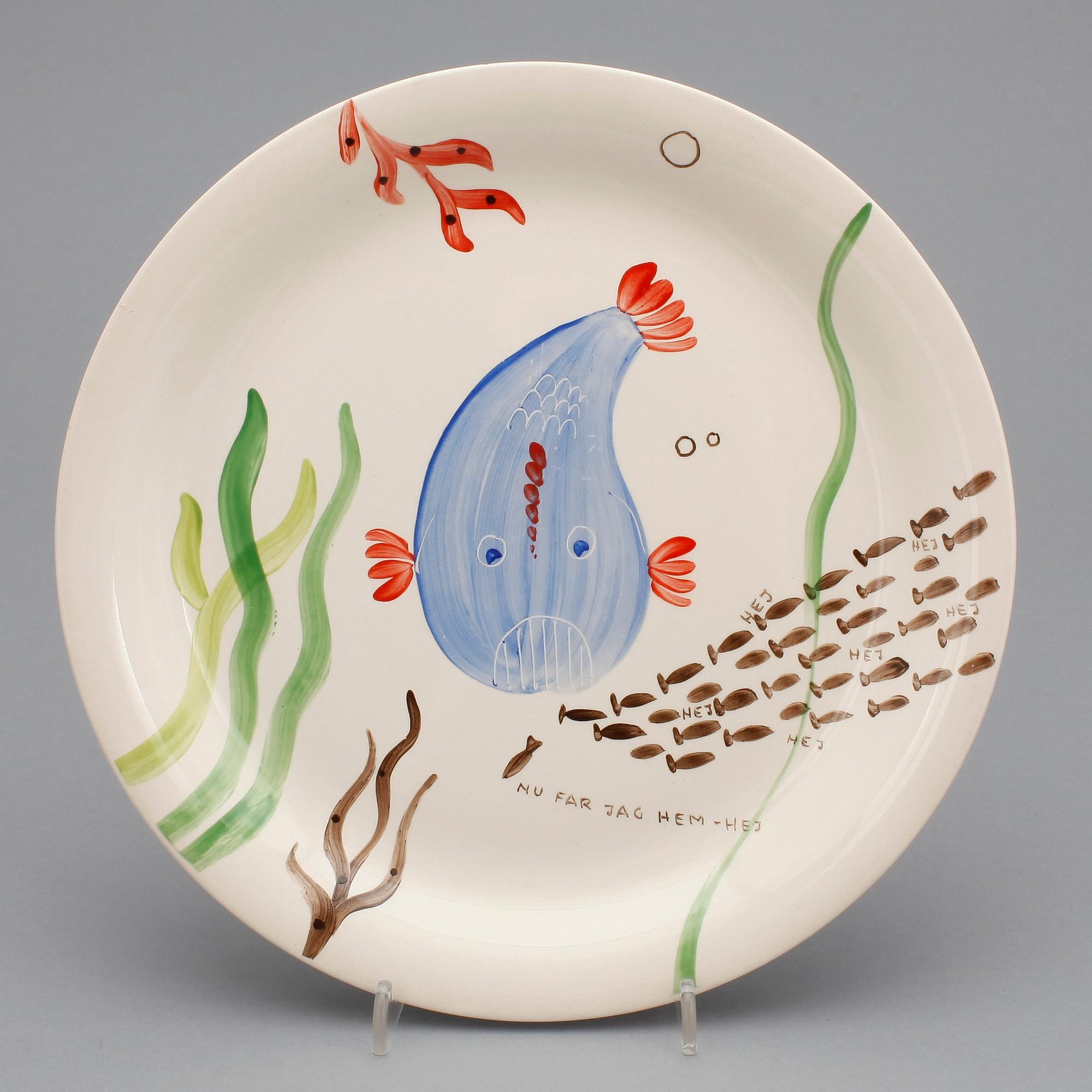 STIG LINDBERG, tallrikar, 12 st, "Löja", Gustavsberg 1948-62.