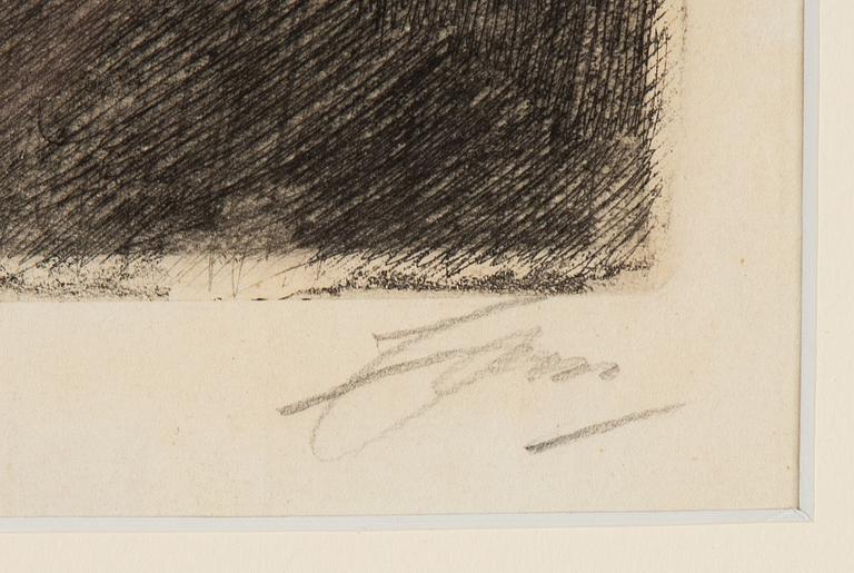 Anders Zorn, etsning, signerad Zorn med blyerts samt daterad 1917 i plåten.