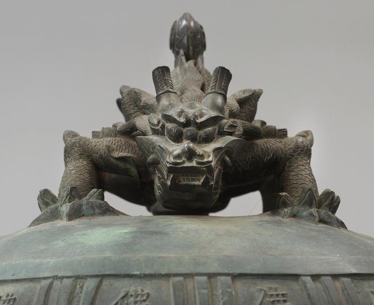 A large dated bronze Buddhist temple bell, Qing dynasty (1644-1912).