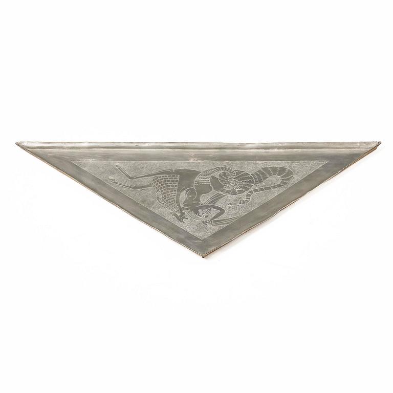 Anna Petrus, a rare pewter and brass tray, executed in her studio, Stockholm, ca. 1922–24.
