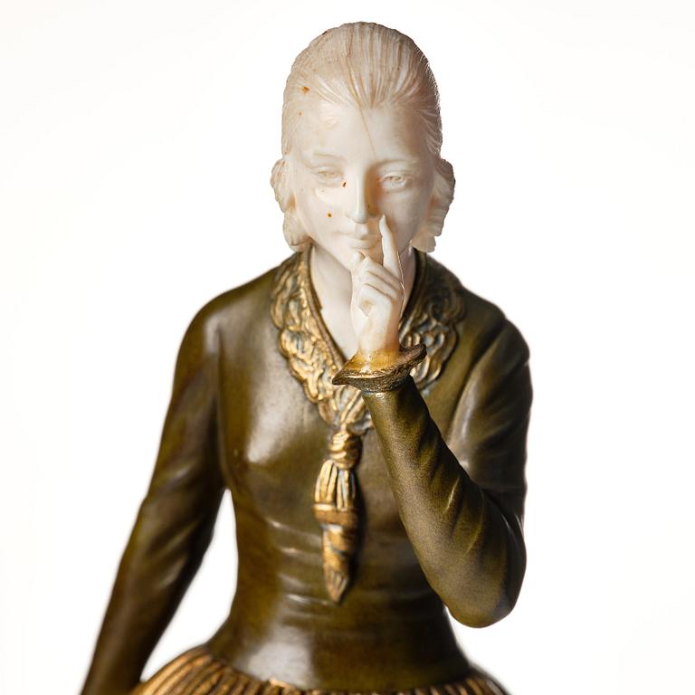 Demetre Chiparus, skulptur "Hush", patinerad brons, Paris 1920-tal.