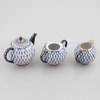 Tea and coffee service, 34 pieces, porcelain, "Cobalt Net", Lomonosov, Soviet Union.