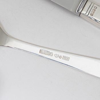 Jacob Ängman, bestickservisdelar, 49 st, silver, modell "Rosenholm", GAB, Stockholm, bl.a. 1962.