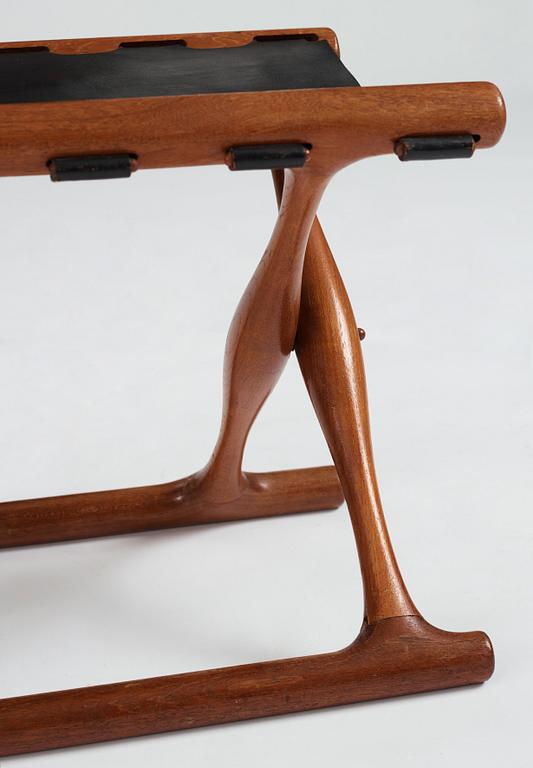 Poul Hundevad, a "Guldhøj" teak and leather Folding Stool for Vamdrup, Denmark 1960's.