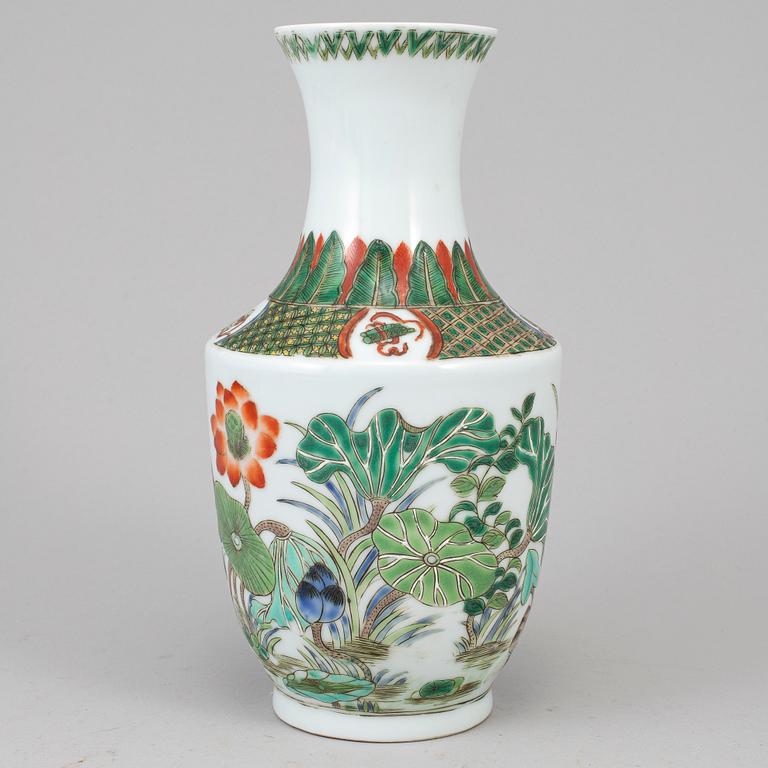 A Chinese famille verte vase, 20th century,