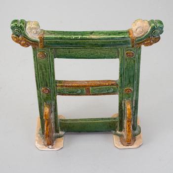 A green an yellow glazed portal/stand, presumably Ming dynasty.