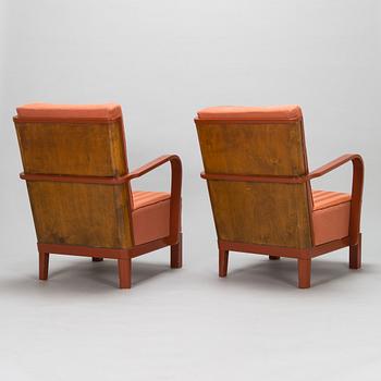 A pair of 1930s 'Panu' armchairs model 234, Asko Finland.