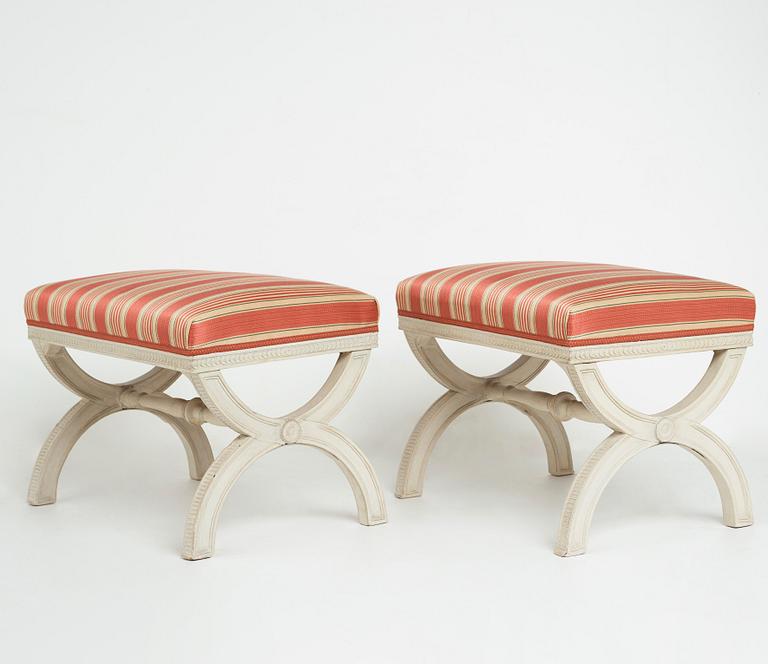 A pair of late Gustavian stools by Melchior Lundberg (master in Stockholm 1775-1812).