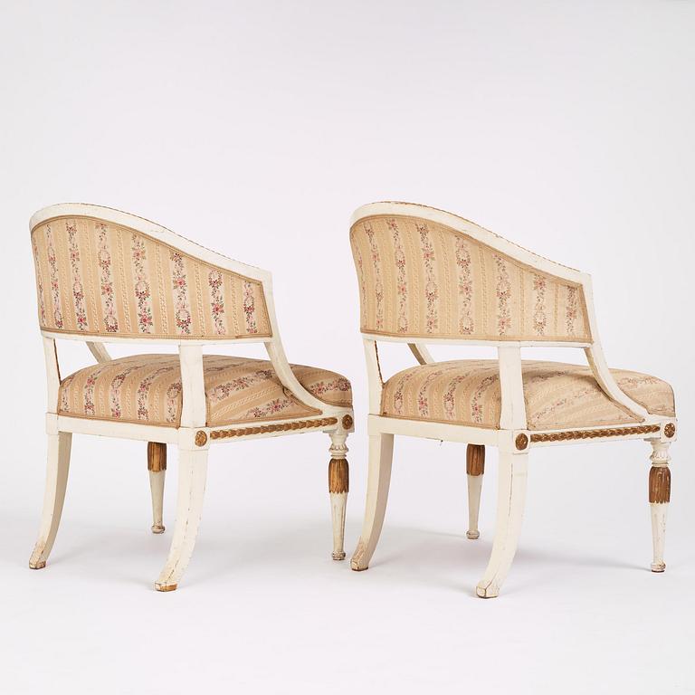 A pair of late-Gustavian open armchairs, Stockholm, late 18th century.