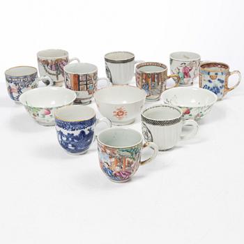 Thirteen porcelain cups, China, mostly 18th century.