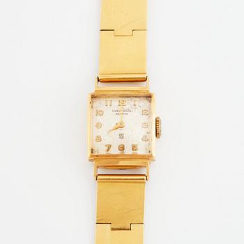 an 18K gold bracelet executed in Lund 1955 with an Universal wrist watch.