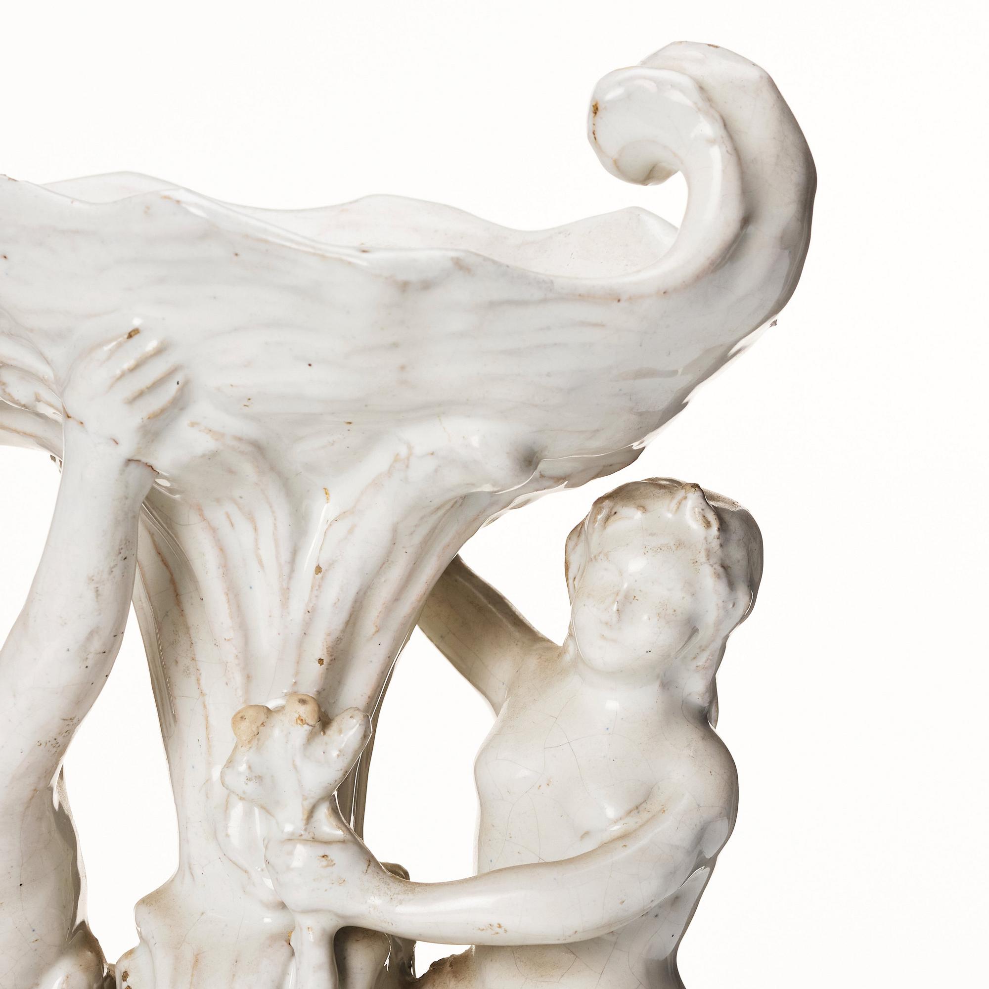 A white glazed Swedish Rörstrand faience center piece, 18th Century.