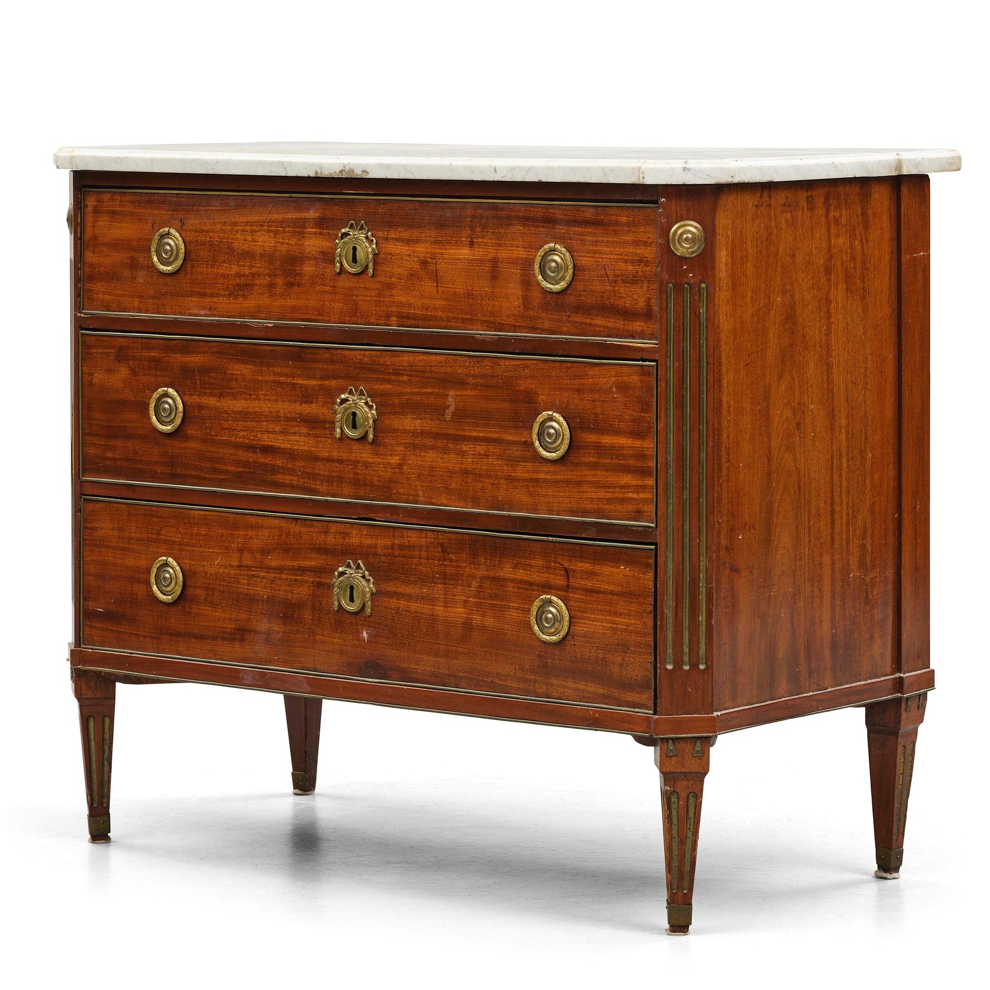 A late Gustavian mahogany commode, Stockholm, late 18th century.